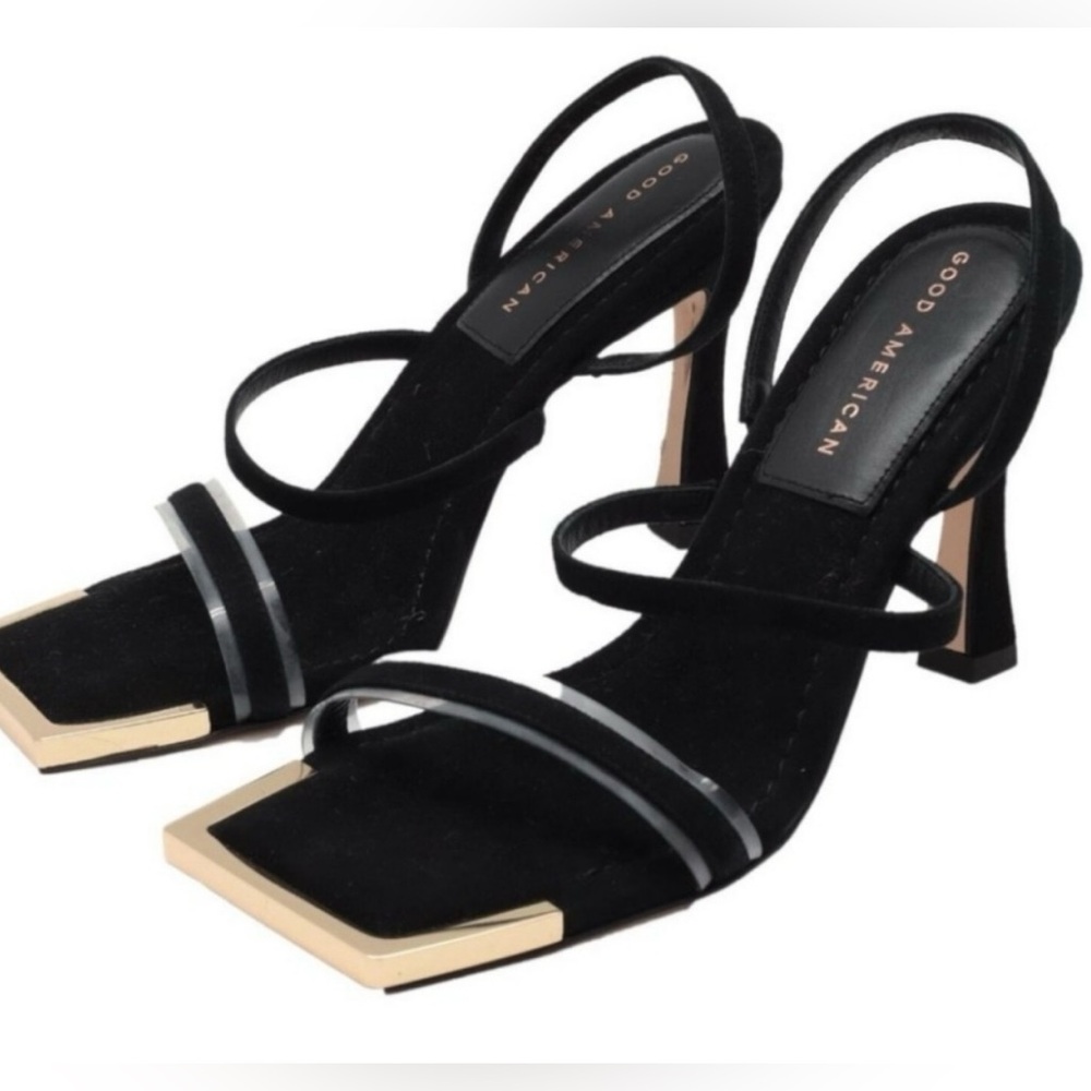 Good American The Standout Square Toes Women’s Black Suede Sandals GA022S-X
